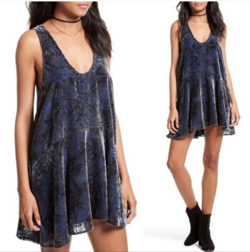 Free People Ellie Burnout Navy Mini Dress